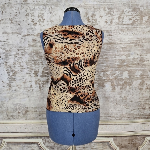 Vintage Y2K Animal Print Tank Top Shell Blouse Brown Fitted 90s 1990s 2000s - Picture 6 of 10